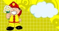 Happy love Young firefighter kid cartoon background