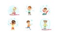 Happy Lovely Kids Playing Soap Bubbles Set, Cute Boys and Girls Blowing Out Bubbles and Sitting Inside It Cartoon Vector