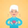 Happy lovely senior man holding heart sign, Healthcare concept, Flat character vector illustration.