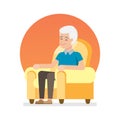 Happy lovely senior man sitting and relax on chair, Flat character vector illustration.