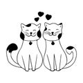 Happy lovers cats doodle icon. Cute pets vector art