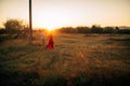 Happy lovers have a romantic time on sunset Royalty Free Stock Photo