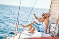 Happy lovers relaxing on a luxury yacht. couple on cruise Royalty Free Stock Photo