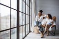 Happy loving afro american family. Young mother and her daughter playing in the nursery