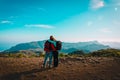 Happy loving couple enjoy hiking in mountains Royalty Free Stock Photo