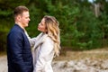 Happy loving couple enjoying of happiness love and tenderness, dating, romance.Couple hugging in love at spring park Royalty Free Stock Photo