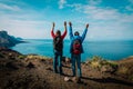 Happy loving couple hiking travel in mountains Royalty Free Stock Photo