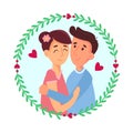 Happy loving couple illustration. Young people in love portrait. Good for Valentine day card design.