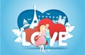 Romantic love, vector illustration in paper art craft style Royalty Free Stock Photo