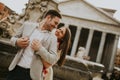Happy loving couple, man and woman traveling on holidays in Rome Royalty Free Stock Photo