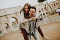 Happy loving couple, man and woman traveling on holiday in Rome, Italy Royalty Free Stock Photo