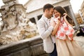 Happy loving couple, man and woman traveling on holidays in Rome Royalty Free Stock Photo