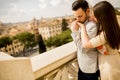 Happy loving couple, man and woman traveling on holidays in Rome Royalty Free Stock Photo