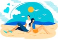 Happy Loving Couple Sitting on Sandy Beach, Resort Royalty Free Stock Photo