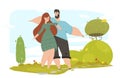 Happy Loving Couple Waving Hands Walking in Park, Royalty Free Stock Photo