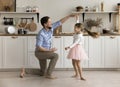 Happy loving daddy dancing with little princess daughter kid Royalty Free Stock Photo