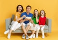 Happy loving family on bright color background Royalty Free Stock Photo