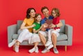 Happy loving family on bright color background Royalty Free Stock Photo