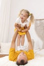 Happy loving family. Father and his daughter child girl playing together. Father`s day concept Royalty Free Stock Photo