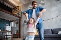 Happy loving family. Father and his daughter child girl playing together. Father`s day concept. Royalty Free Stock Photo