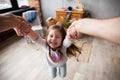 Happy loving family. Father and his daughter child girl playing together. Father`s day concept. Royalty Free Stock Photo