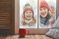 Family on snowy winter walk Royalty Free Stock Photo