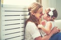 Happy loving family. mother and child playing, kissing and hugg Royalty Free Stock Photo