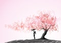 Happy loving family. Mother and child playing under love tree Royalty Free Stock Photo