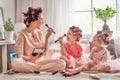 Mom and children doing makeup Royalty Free Stock Photo