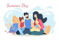 Happy Loving Family on Picnic at Summer Day Nature