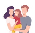 Happy Loving Family. Smiling Parents and Their Daughter Embracing Each Other Vector Illustration