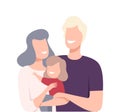 Happy Loving Family. Smiling Parents and Their Daughter Embracing Each Other Vector Illustration