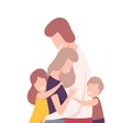 Happy Loving Family. Smiling Parents and Their Kids Embracing Each Other Vector Illustration