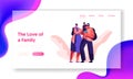 Happy Loving Family Together Landing Page. Parent Character with Backpack Website or Web Page. Smiling Father