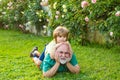 Happy loving family. Two different generations ages: grandfather and grandson together. Grandpa retiree. Grandfather Royalty Free Stock Photo