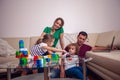 Happy loving family. children playing with blocks toys Royalty Free Stock Photo