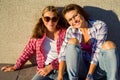 Happy loving family. Young mother and daughter teenager, hugging Royalty Free Stock Photo