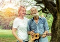 Happy loving senior couple spending the day in the countryside and having fun. concept about seniority and people Royalty Free Stock Photo