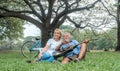 Happy loving senior couple spending the day in the countryside and having fun. concept about seniority and people