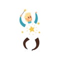 Happy magician with invisible body. Young man with magic wand in hand. Bright-shining stars. Flat vector design