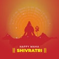 Happy Maha Shivaratri Celebration Concept with Silhouette Character of Lord Shiva Meditating Over Mountain Against Orange Om Namah