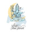 Happy Maha Shivratri black line art greeting card design