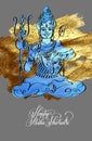 Happy Maha Shivratri black line art greeting card on gold brush