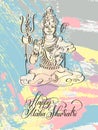 Happy Maha Shivratri black and white line art greeting card