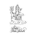 Happy Maha Shivratri black and white line art greeting card