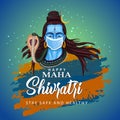 Happy maha Shivratri with mahadev, a Hindu festival celebrated of lord shiva night, english calligraphy. blue background vector