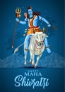 Happy maha Shivratri mahadev ride with Nandhi , a Hindu festival celebrated of lord shiva night, english calligraphy. vector