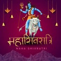 Happy maha Shivratri mahadev ride with Nandhi , a Hindu festival celebrated of lord shiva night, Hindi calligraphy. vector