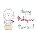 Happy mahayana new year- cute buddha blowing kissed with greeting