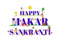 Happy Makar Sankranti Celebration Background with Indian People Enjoying And Saint Praying To Deity